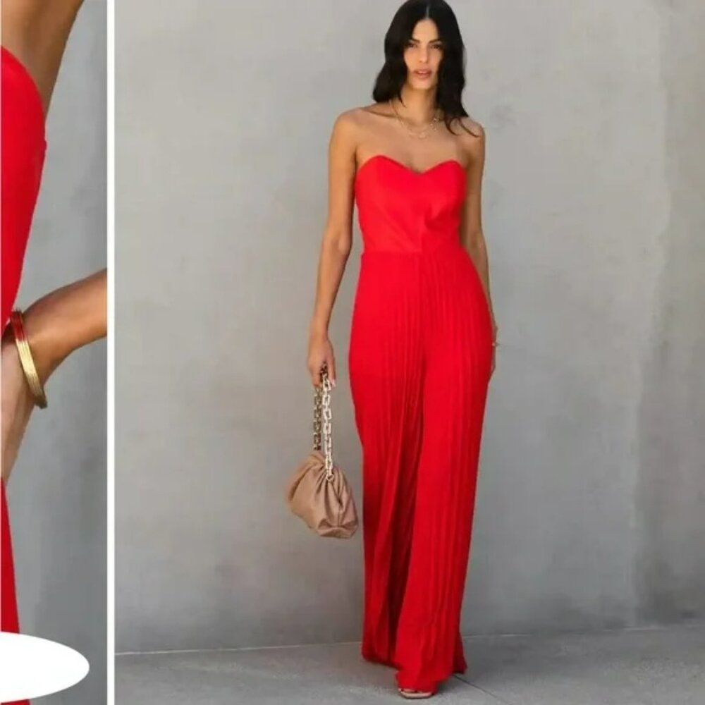 NWT DO+BE Faux Leather Red Bodice Pleated Jumpsuit.  Sz XL - Picture 2 of 8